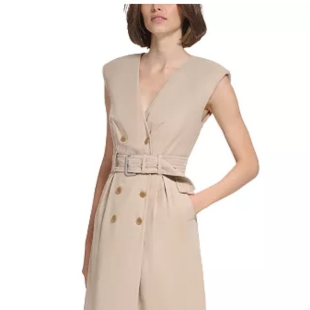 Calvin Klein Sleeveless V-Neck Belted Sheath Dress